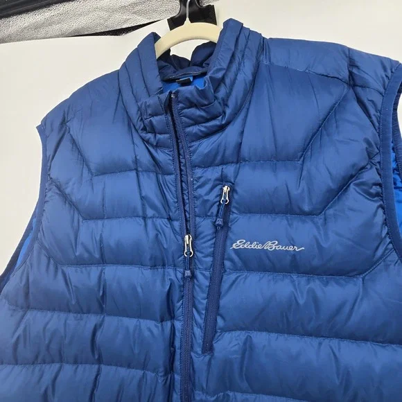 Eddie Bauer STORMDOWN 800 Down Puffer Vest Men's 2XL Blue Full Zip Pockets Warm - Picture 2 of 16
